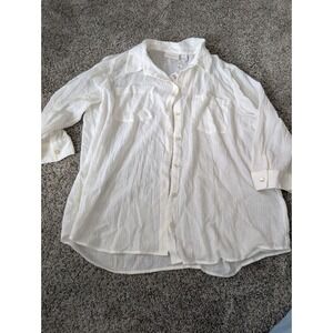 Chicos Easy Delight Tina Button Down Shirt Optic White 3/4 Sleeve Cotton Gauze 3
